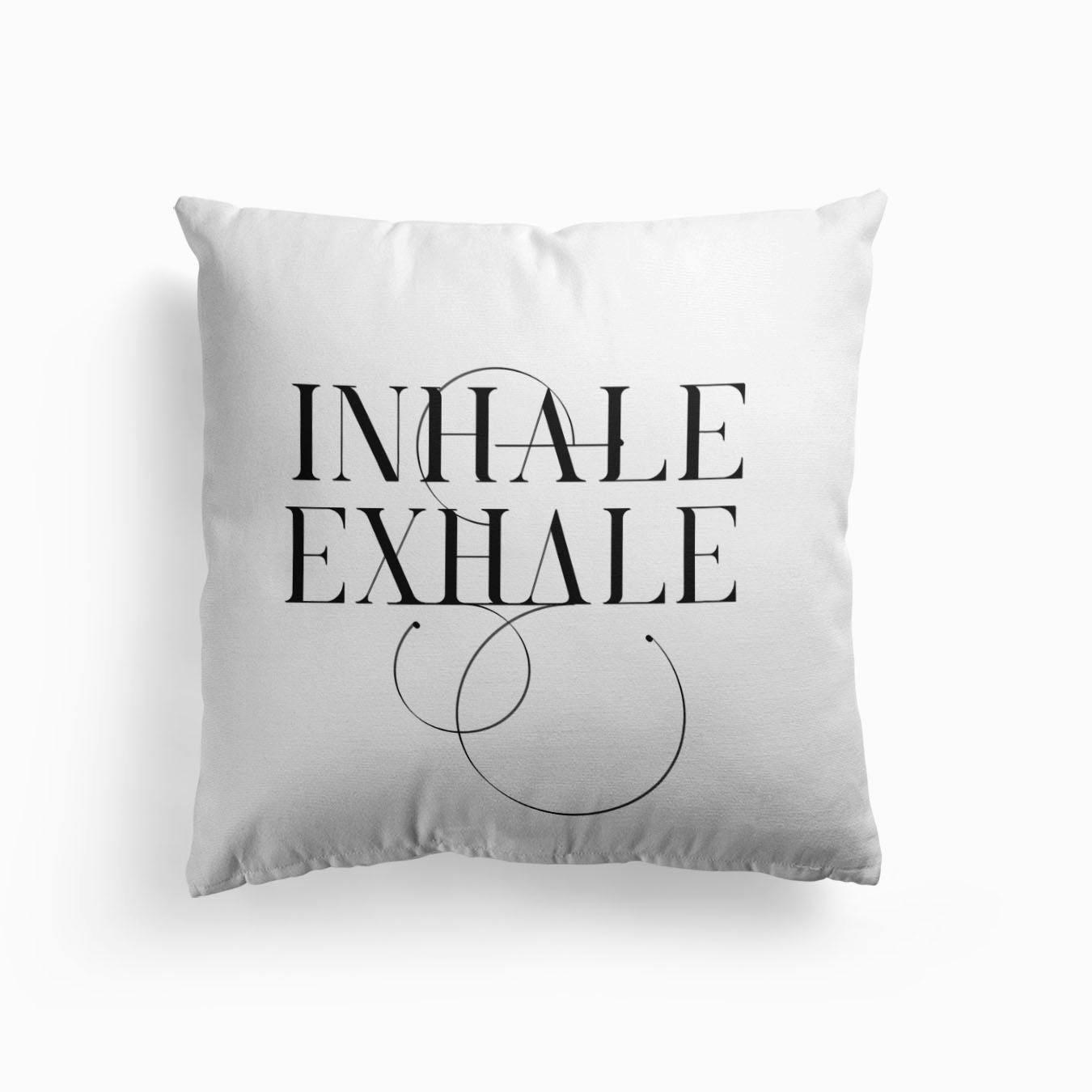 Inhale Exhale White Cushion by Andrea Dream Big Square Throw Pillow in White